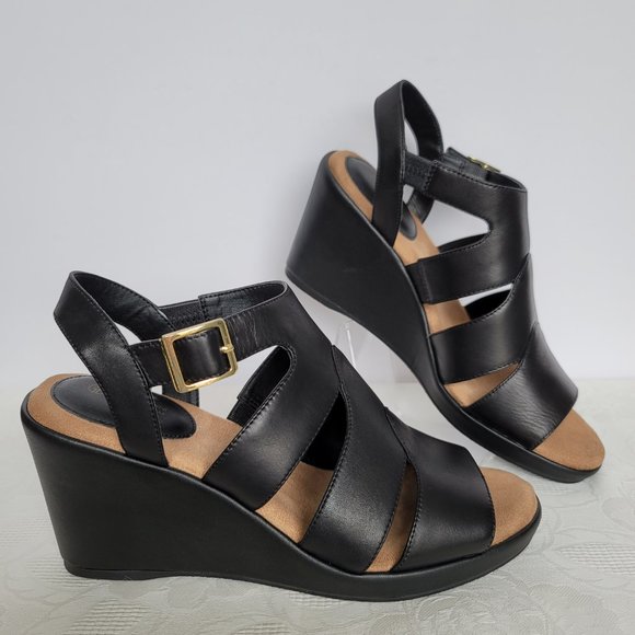 GIANI BERNINI Wirla Platform Wedge Leather Sandals- Black color- Women's Size 9M - Picture 6 of 15